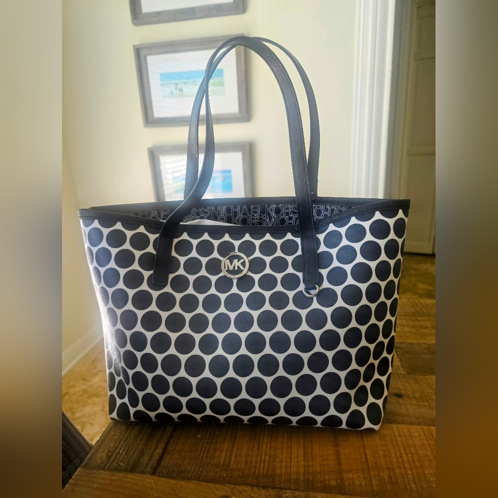 Michael Kors Black and White Polka Dot Tote